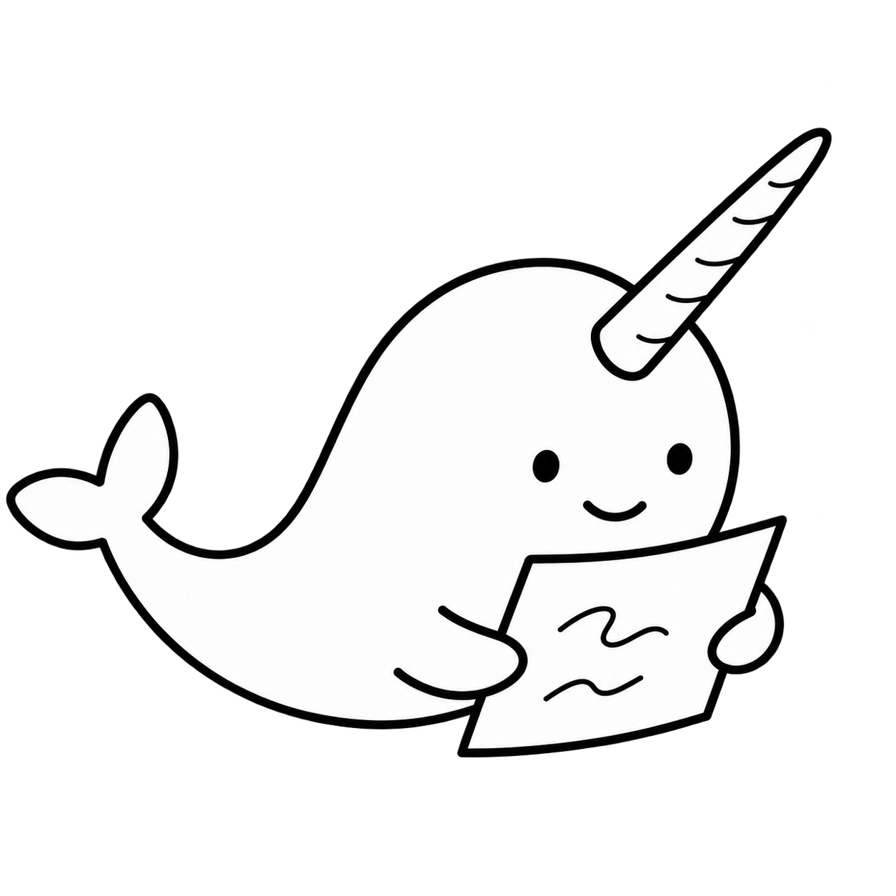 Narwhal mascot checking a sheet of price data